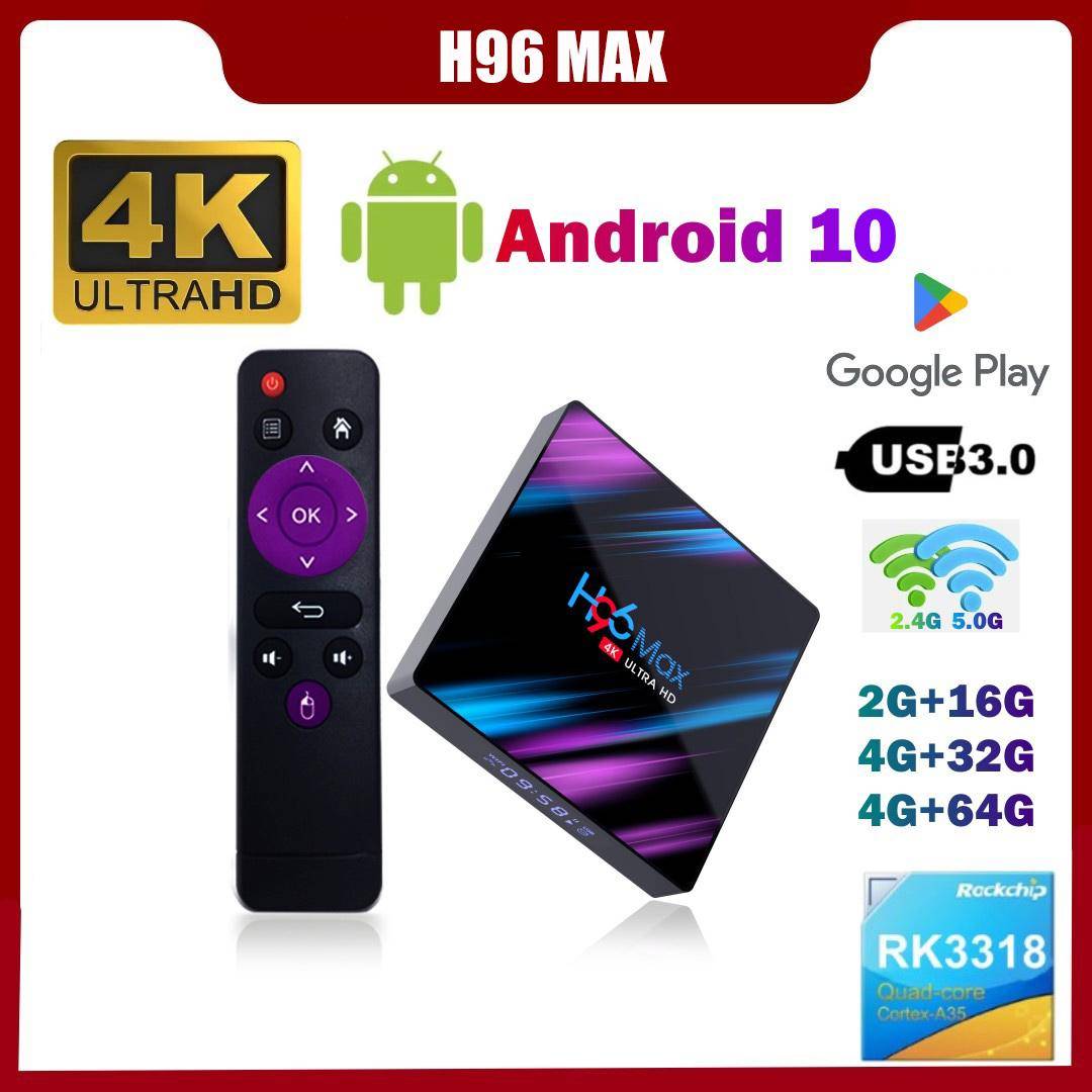 H96 MAX RK3318 Smart TV Box Android 10 4G 64GB 32G 4K Wifi BT Mediaspelare H96MAX TVBOX Android10 Set-top box 2GB 16GB
