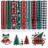 AIEX 9 ark Christmas Heat Transfer Vinyl Sheets, 30,5 x 25,4 cm Htv Heat Transfer Vinyl Bundle Christmas Snowflake Buffalo Plaid Htv Heat Transfer Vinyl Film för Tyg T-Shirt Silhouette Cameo