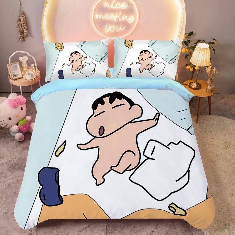 Tecknad Crayon Shin chan ,Sängkläder i mikrofiber, Barnsängkläder med dragkedja Rumsdekor Påslakan för tonåringar vuxen AU Single 140x210cm