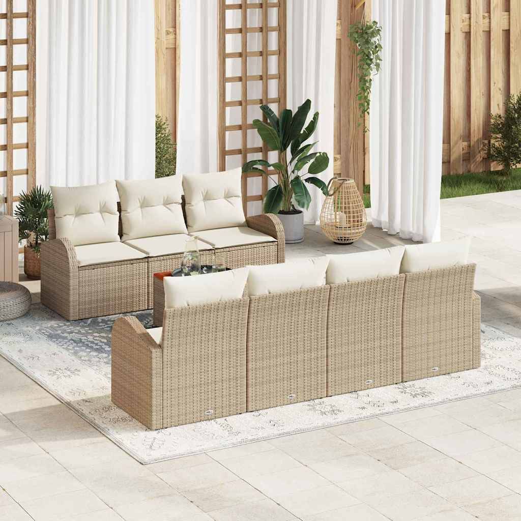 Havesofa Sæt Med Opbevaring 8 Dele Polyrattan - Beige og hvid