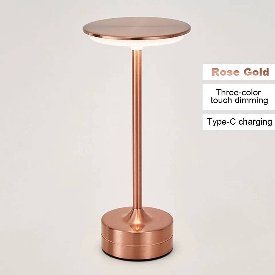 Luxe Rechargeable Metal Table Lamp – Cordless Touch LED Lamp | HomyNord - Rose Gold
