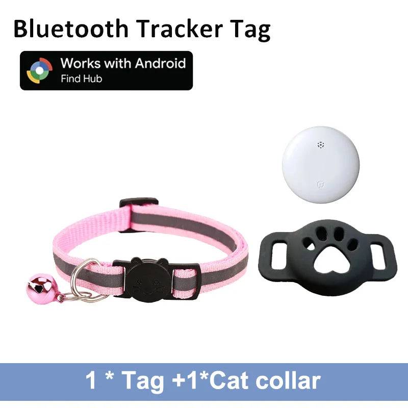 Google Find My Pet Collar Tracker for Android — IP68 Waterproof, No Subscription - tag with pink collar