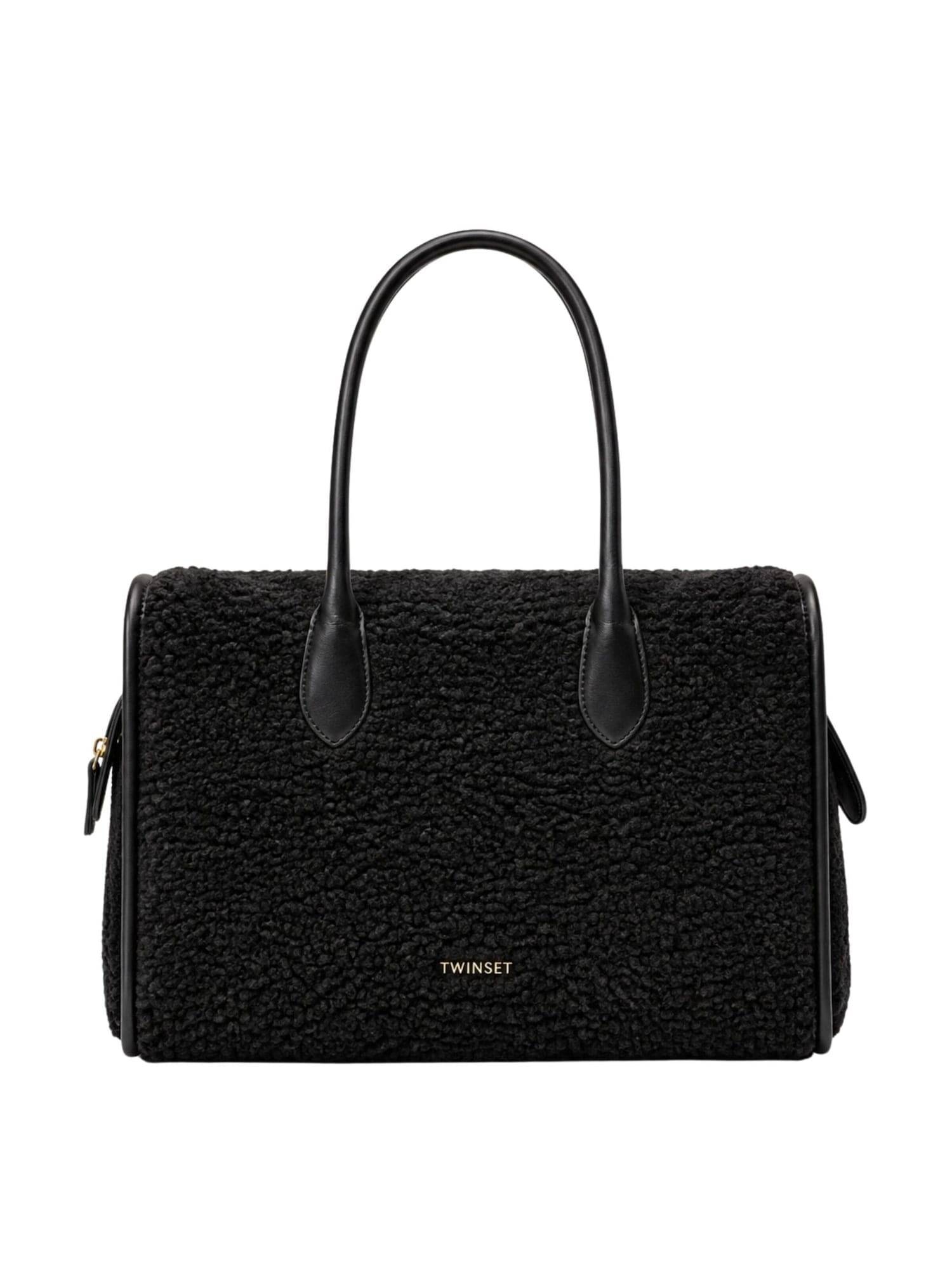 Twinset Shoppingväska 'Teddy-Effect Fabric Tote Bag' svart