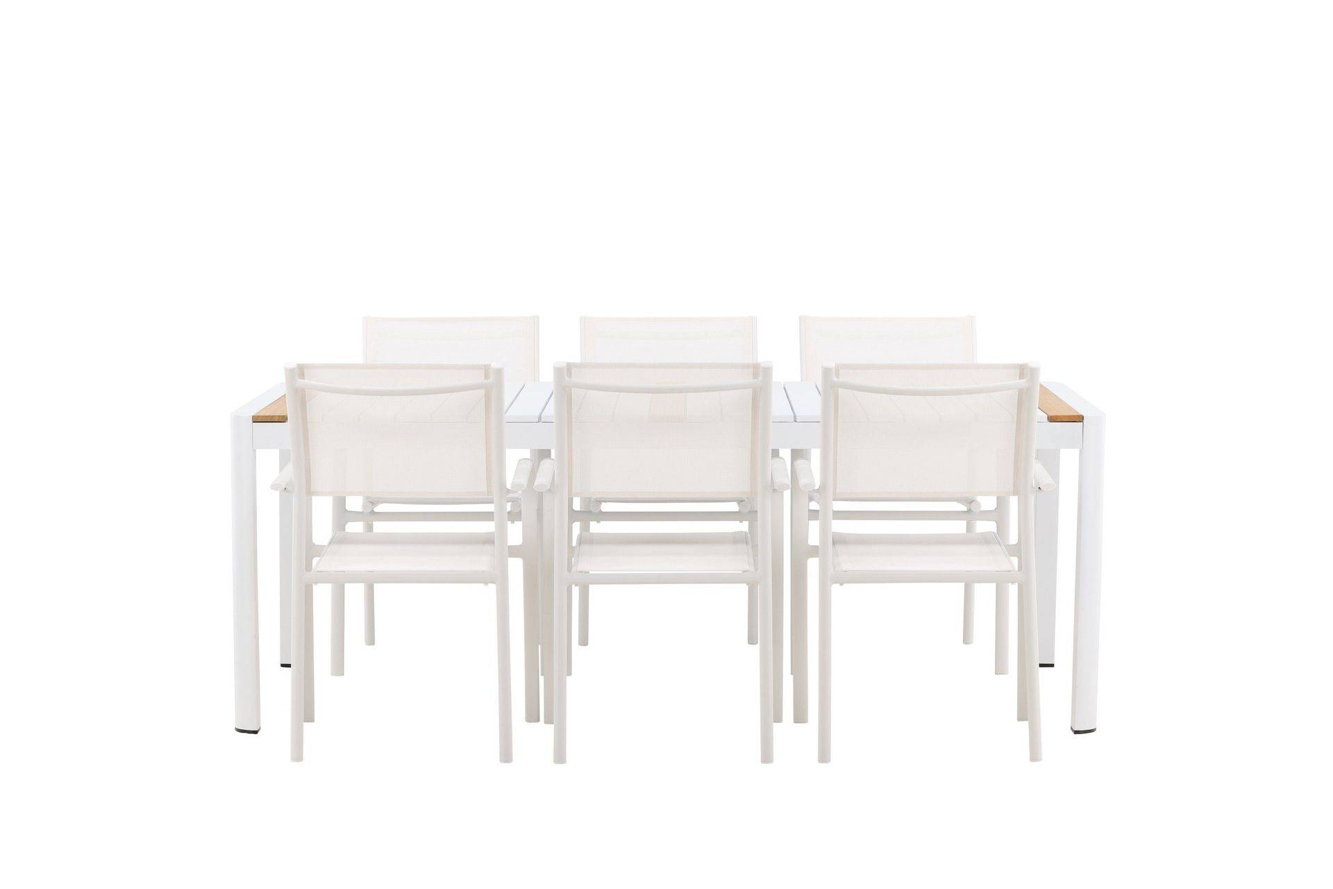 Venture Home Togo Matgrupp Utomhus 200 cm Rektangulär med 6 Santorini Utestolar - Natur utomhus Natur,Vit Metall
