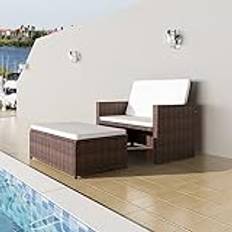 Fotpall Gartensofa Ausziehbar mit Liegefunktion 2 sitzer Balkon soffa med hocker rotting soffa Liege Balkon Lounge Klein Rattansofa Balkonmöbel Multifunktionssoffa Gartenlounge Utomhus