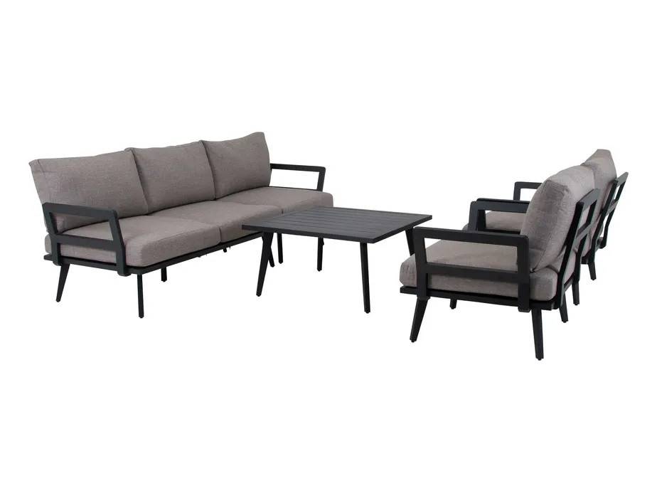 Brafab Villac soffgrupp Svart med beige dyna 3-sitssoffa, 2 st fåtöljer & soffbord