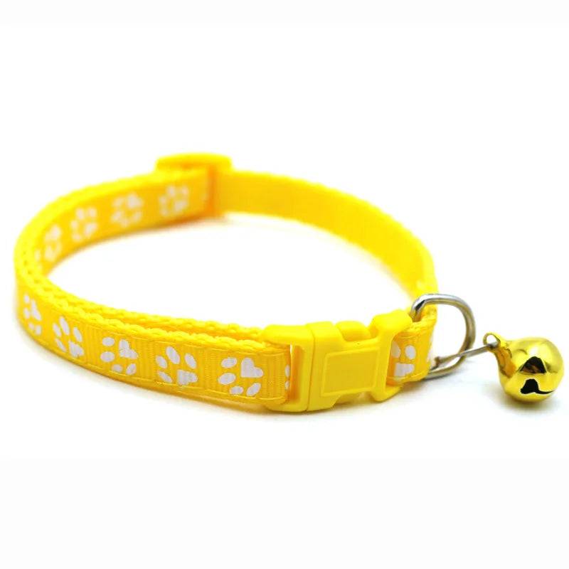 Cat Collar with Bell and Paw Print Design - Yellow