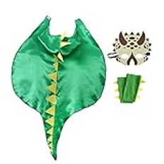 PIUMOJ Dinosaurie Kostym Barn, Halloween Dinosaurie Kappa, Dinosauriecape med mask, handskar, Dinosaurie Dräkt för Halloween, Karneval Cosplay, Grön