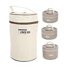 Insulated Lunch Container Thermal lunch box 304 Stainless Steel Sealed Round Thermal Box with Thermal Bag by Jerliflyer (3 Box)