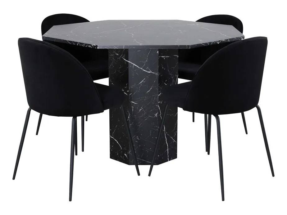 Venture Design Marbs & Wrinkles matgrupp Svart/svart 4 stolar & bord 110 cm