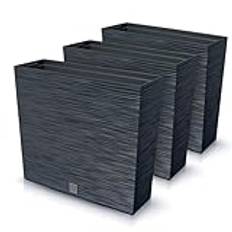 IMJ-Global Furu Case Blomkrukor i plast, rektangulära planteringskrukor, 58 x 18 x 49,8 cm, set om 3 för inomhusbruk, svart, 44 liter, modern design
