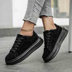 Kaki vintage mode snörning för kvinnor Casual Athletic Sneakers, Lätt och mångsidig Bekväma platta promenadskor, Lämplig för utomhusbruk, skridskor, l - Svart - EUR36,EUR37,EUR38,EUR39,EUR40,EUR41,EUR42,EUR43,EUR44,EUR45