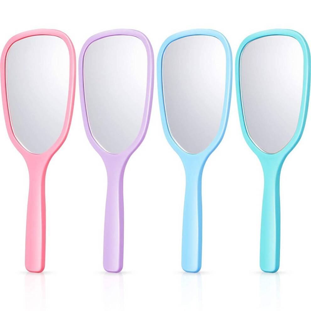 Håndspejlsæt, levende farvede akryl håndspejle med håndtag til rejser, makeup og pleje, 18 cm lange, bærbare og lette (4 stk.)