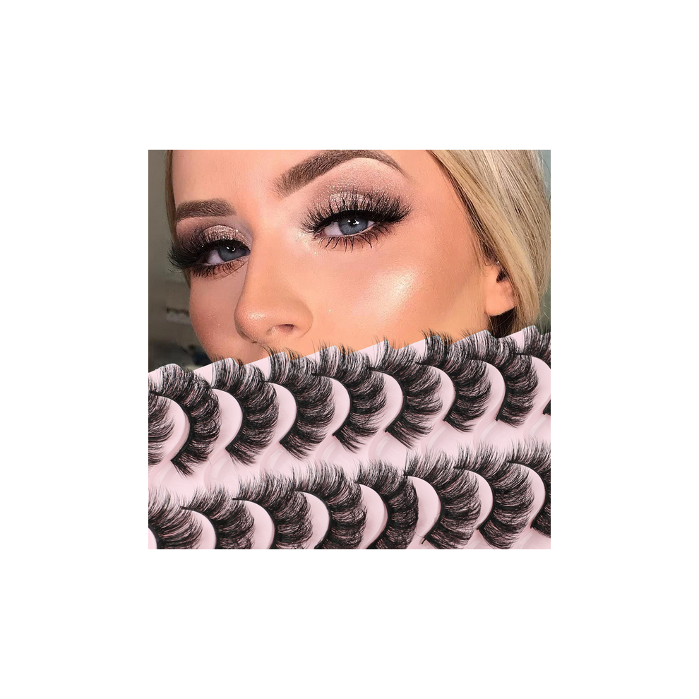10 par fransar fluffiga ögonfransar naturlig look 7D volym 12mm lösögonfransar förpackning