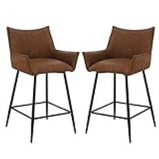 WOLTU Uppsättning av 2 barstolar, barstol med ryggstöd, armstöd, fotstöd, pall med konstläderöverdrag, stoppad pall ergonomisk, kökspall, modern, för bar kök matsal, brun, BH391br-2