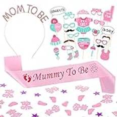 Rosa babyshower-dekoration, flicka babyshower dekoration, det är en tjejkonfetti för babyfest, mamma att vara krona, mamma att vara skärp, 25 stycken flickor fotolåda tillbehör