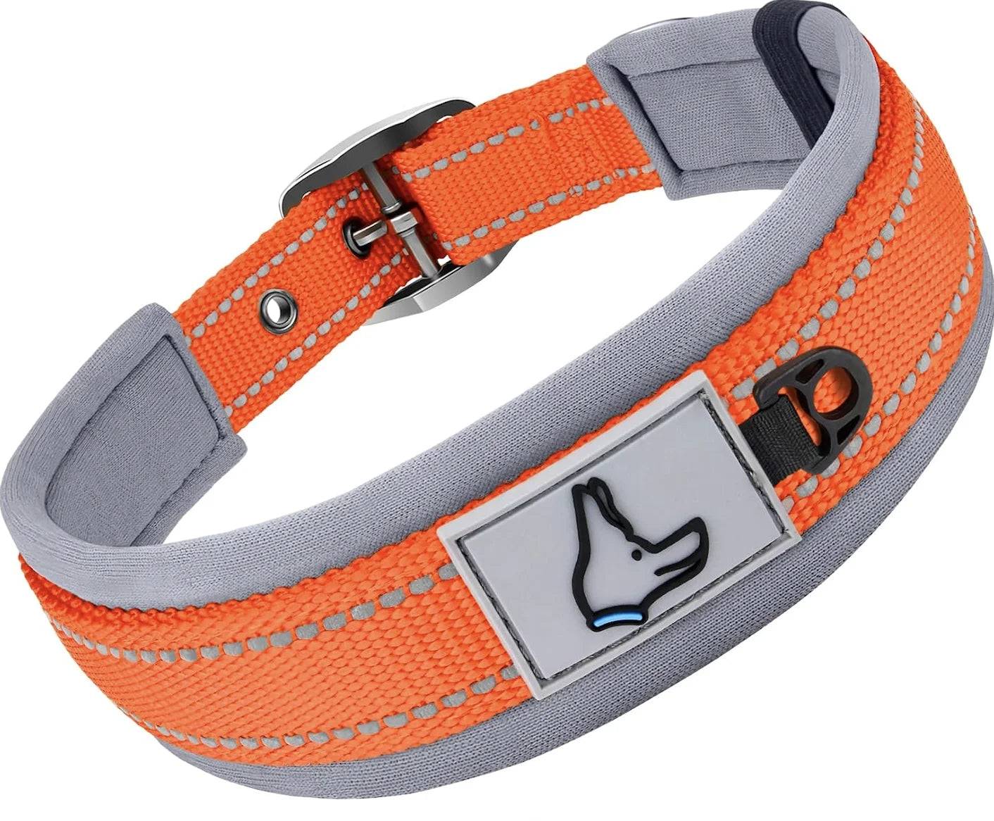 Padded Reflective Dog Collar | Adjustable Heavy-Duty Nylon & Neoprene - Orange / L (L)