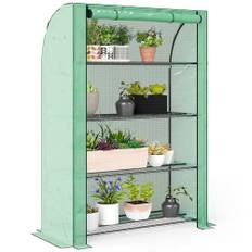 Outsunny PE-växthus med hyllor 4 nivåer, balkongväxthus, 135 g/m² förstärkt presenning, stålram, rullbar dragkedja, för grönsaker, blomväxter, 120 x 50 x 170 cm, grön