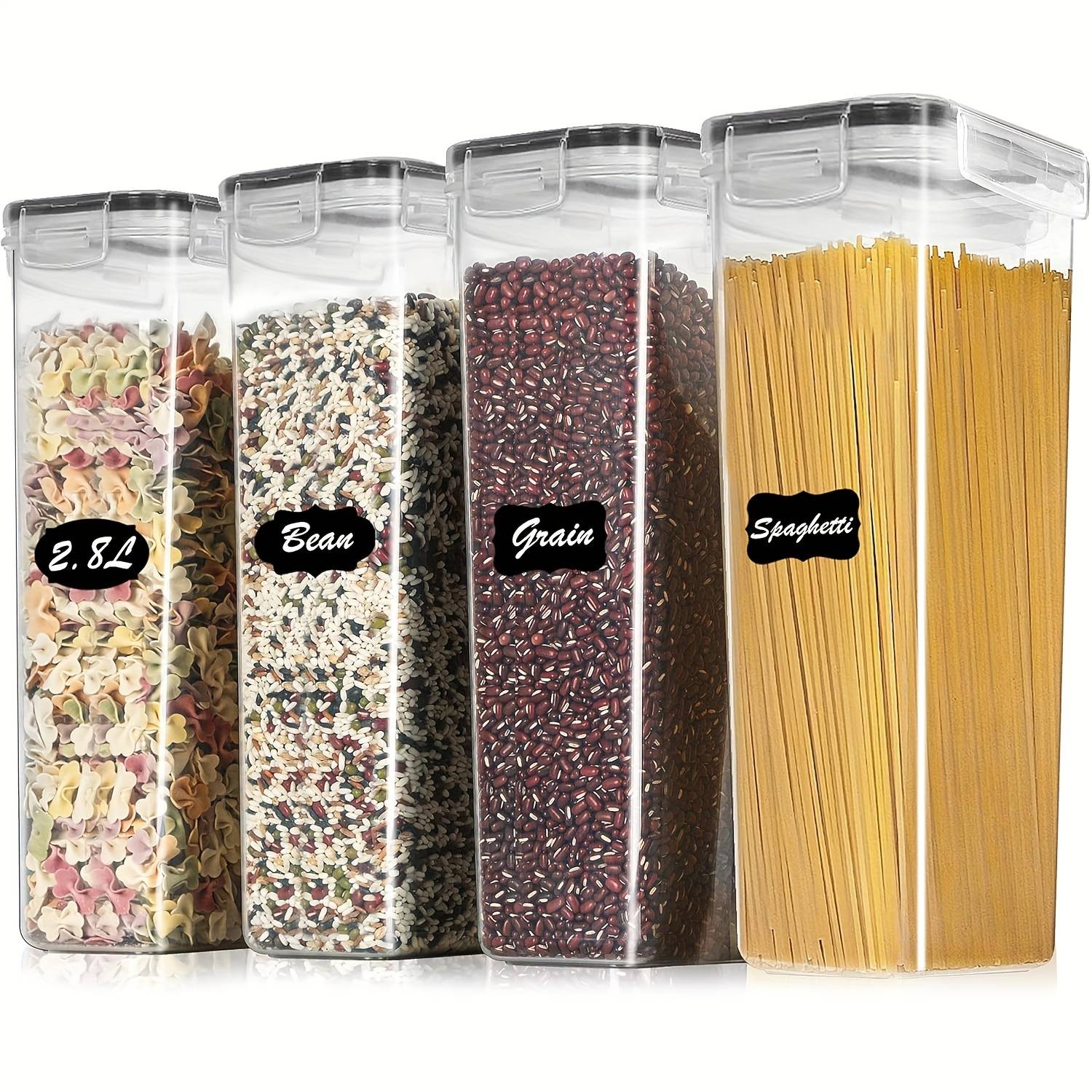 TEMU 2/4pcs Extra Tall Food Storage Containers With Lids 2.8l/98oz, Pp Material Plastic Airtight Food Storage For Flour, Pasta, Baking Supplies, Rv Organization Essential!