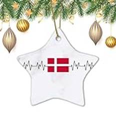 Danmark flagga hjärtslag julprydnader 2024 Danmark prydnader högtidsdekor, stjärna keramiska ornament för julgran, juldekorationer julklappar