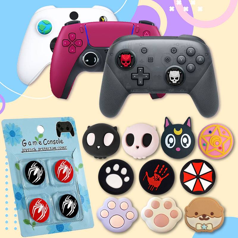 Cartoon Soft Silicone Thumb Stick Grip Cap For Sony PS5 PS4 XBOX Switch Pro Gamesir Controller Joystick Cover Protector Case