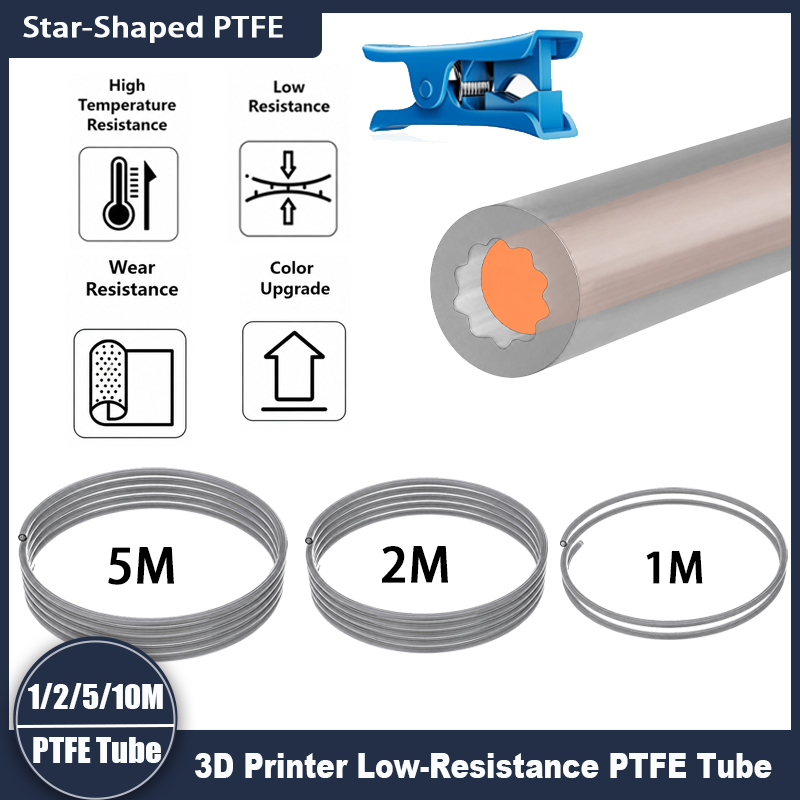1/2/5M Star Shaped PTFE Tube 4mm OD Teflonto Ultra-Smooth Flow DIY 3D Printer For Bambu Lab AMS Creality Voron 3D Printer Parts
