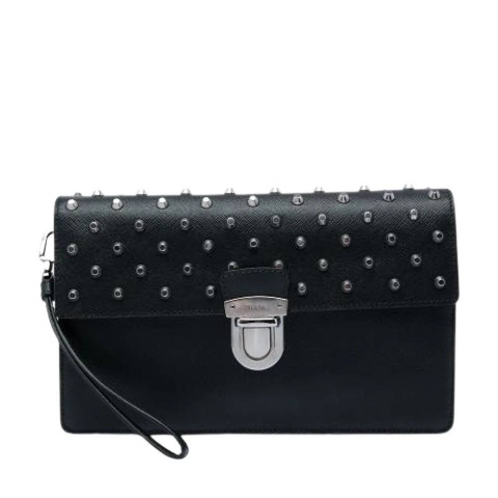 Prada Vintage Pre-owned Saffiano Stud Clutch - Vintage - Dame - Sort - ONE SIZE - Læder