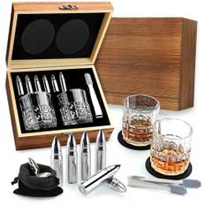 Sovyime Whisky presentset – whiskyglas set med 2, whiskyglas och 6 whiskystenar i rostfritt stål och trälåda, whiskypresentset för män, födelsedagspresenter för män, pappa, far, make, bror, brudgummar