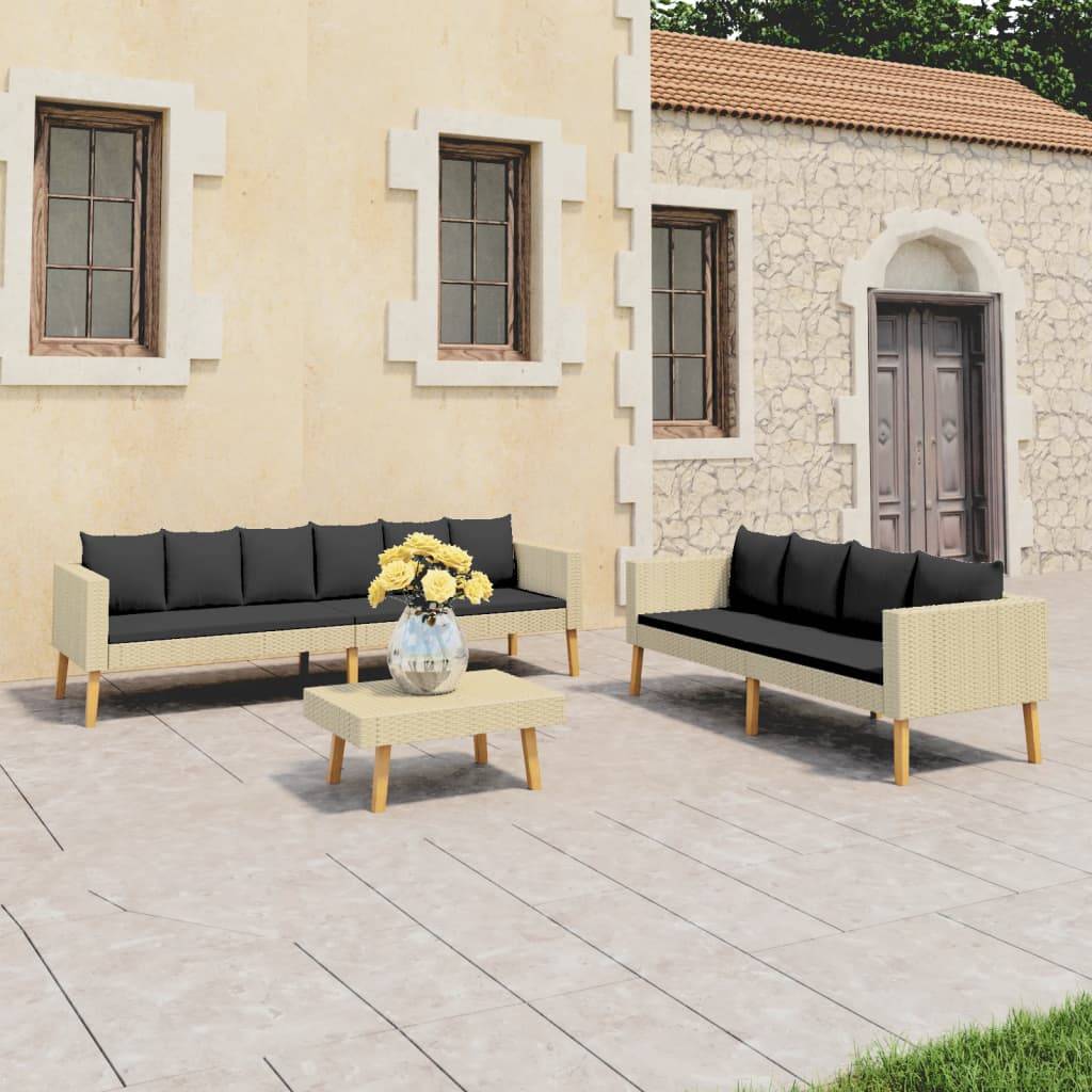 Loungesæt Til Haven 6 Dele Med Hynder Polyrattan - Beige / 3-pers. 2-pers. bord