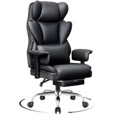 DoChair Chefsfåtölj bred, ergonomisk kontorsstol med fotstöd 165° justerbart ryggstöd Home Office stol konstläder 150–200 kg, svart