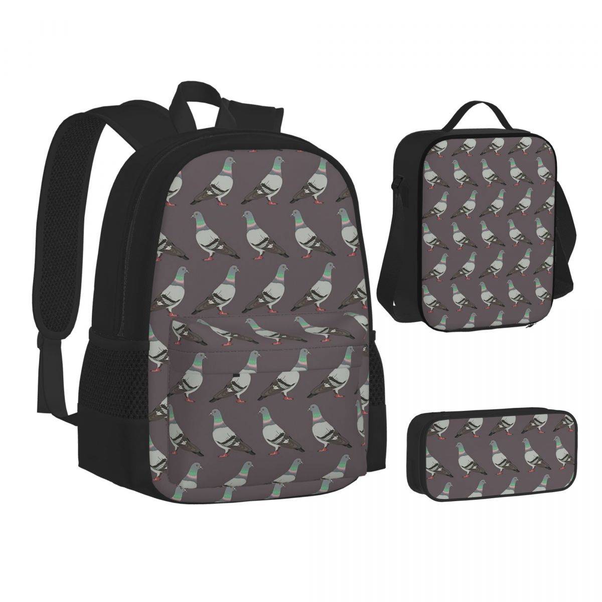 Pigeon Walk 2020 Grey Backpacks Boys Girls Bookbag School Bags Kids Rucksack Lunch Bag Pen Bag Three-Piece Set