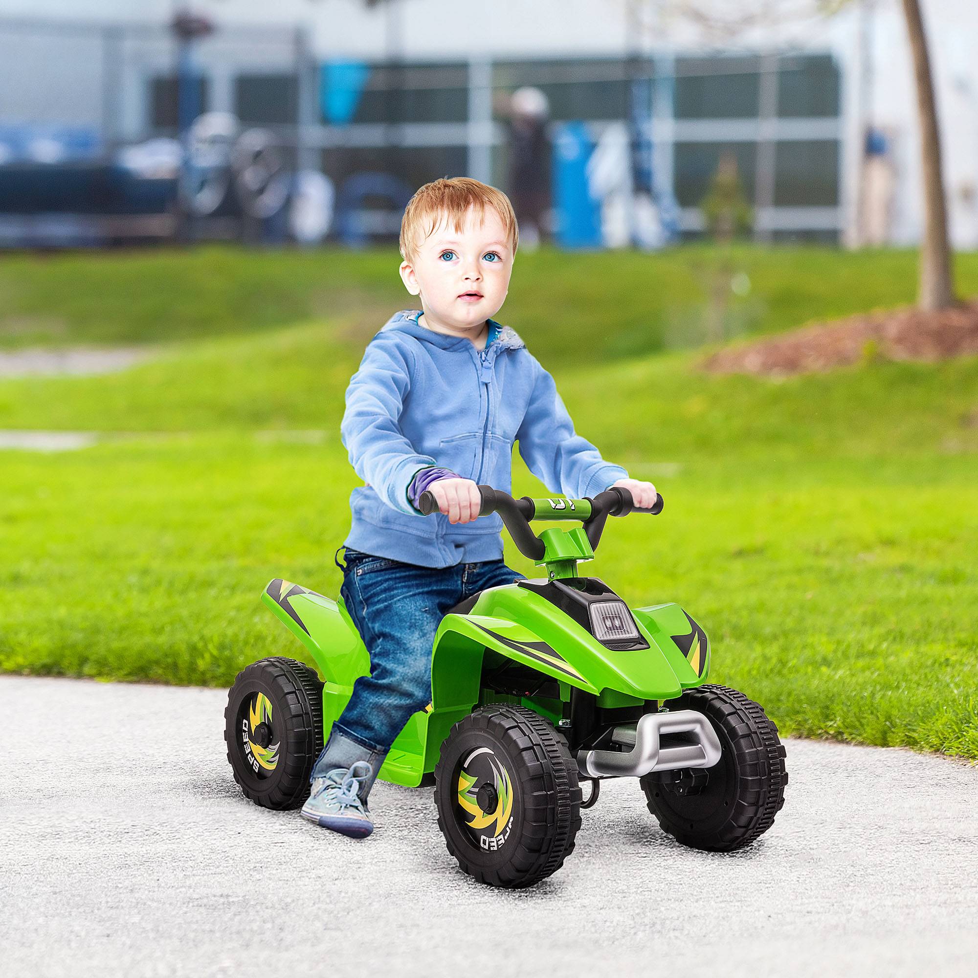 Børne elektrisk ATV 6V med frem- og bakfunktion til børn 1,5-3 år op til 20 kg grøn.