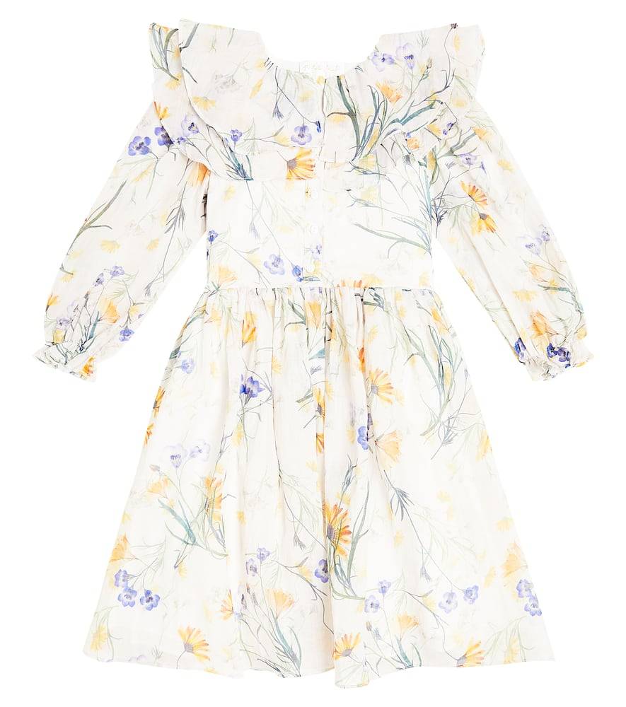 Petite Amalie Vestido de lino floral con volantes - blanco - Y 10