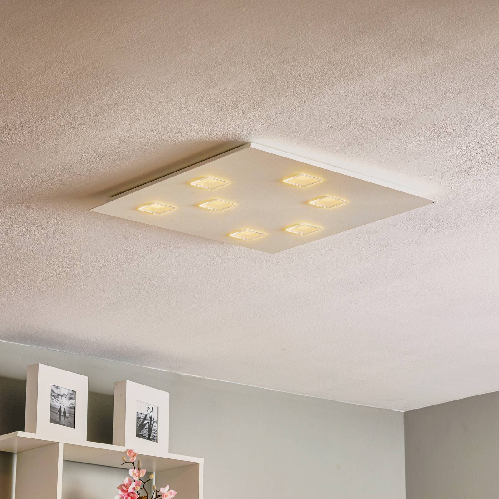Fabbian LED loftslampe Quarter, dæmpbar, Hvid/opal, Stue/spisestue, Aluminium, Design