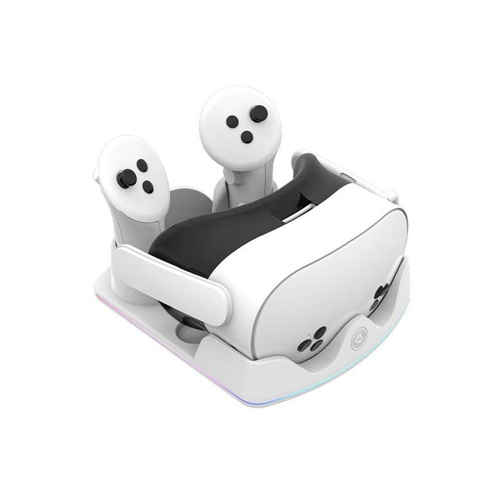 For Meta Quest 3S VR Helmet Charging Base Handle Contact Charging Stand with Atmosphere Light Charging Base White