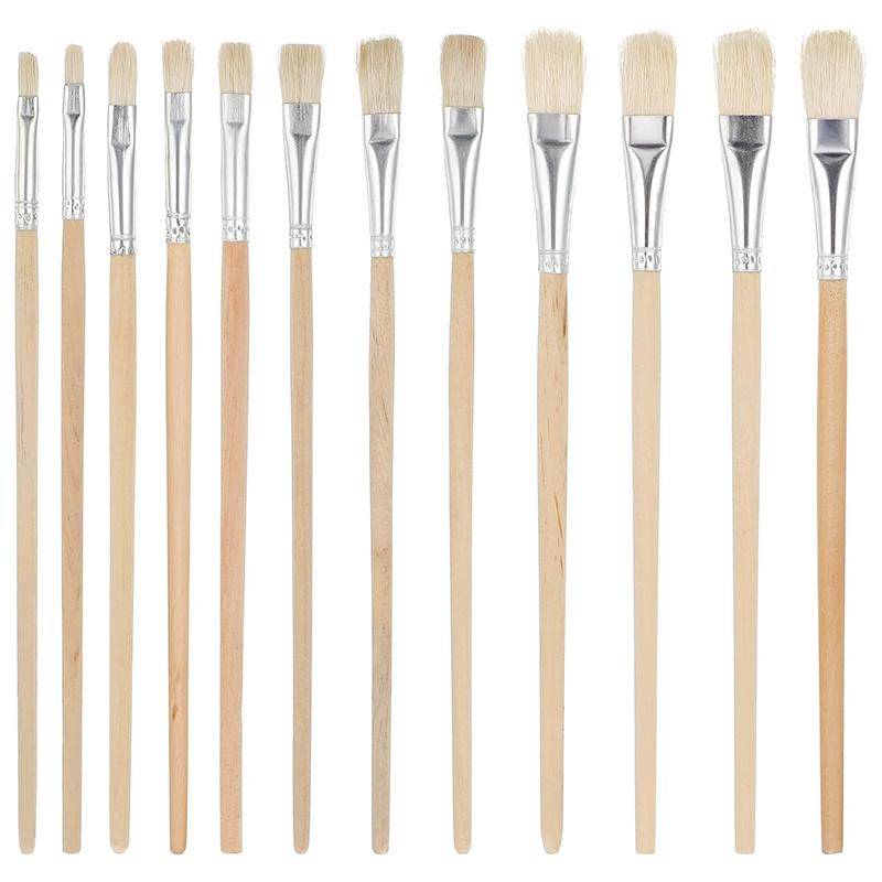 12st Akrylpenslar, Akvarellpenslar, Olika Storlekar av Målardukar, Målardukar med Trähantag för Akryl Olja Konst Detaljering Stenmålning 12pcs