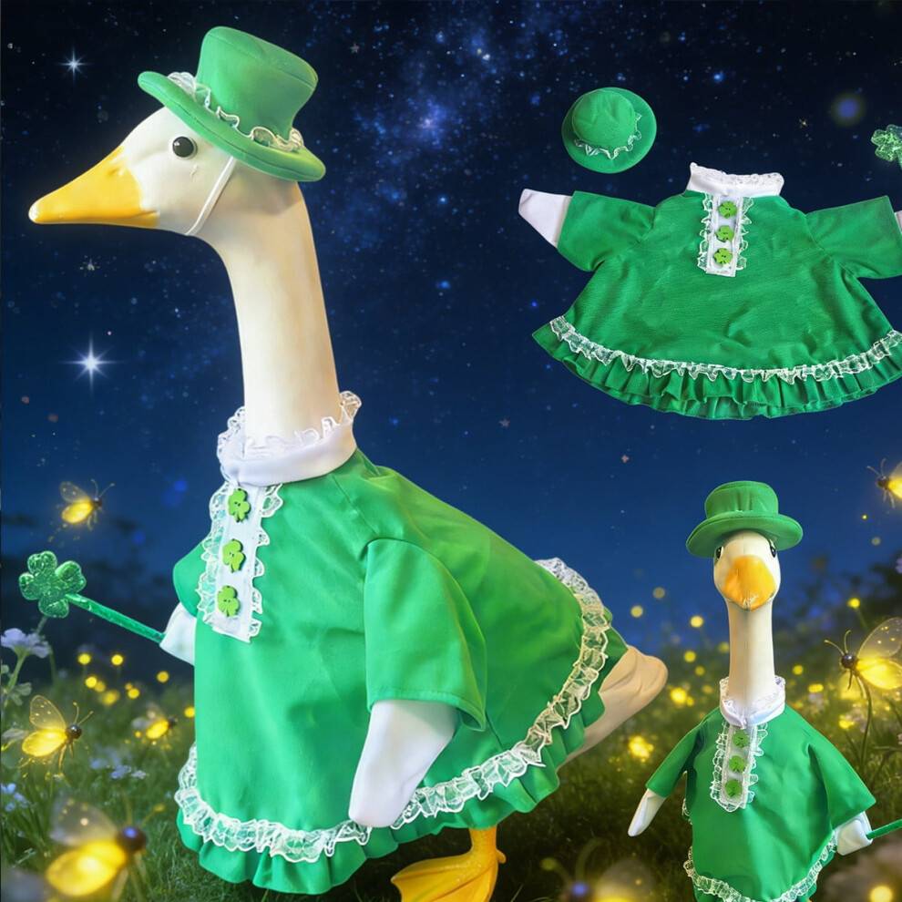 St. Patricks dag gåsekostumesæt grøn kjolehat tryllestav