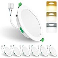 ALUSSO LIGHTING Infälld LED-spotlight, 15 W 1 200 lumen, dimbar infälld LED-spotlight, 3 000K 4 000K 6 500K justerbar färgtemperatur, IP44 takbelysning för badrum, vardagsrum, set om 6, vit