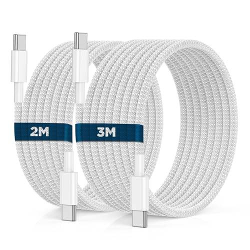 USB C auf USB C Kabel 2M+3M 2Stück 60W,iPhone 15 16 17 Ladekabel USB C Schnellladekabel PD USB Typ C Ladekabel Nylon für Apple iPhone 15 16 17 Pro Max/Pro/Plus/iPad Pro/Air/Macbook/Samsung S25/S24/S23