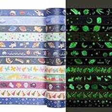 YUBX 12 rullar lysande Washi Tape Set maskeringstejp fluorescerande dekorativ tejp färgglad för gör-det-själv hantverk bullet journals planerare scrapbooking förpackningsok, omslag