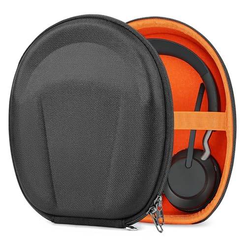 Geekria Shield Case Kompatibel med Jabra Elite 45h, Evolve2 75/65/55/50/30, Ersättningsskyddande Resväska i Hård Skal med Kabelförvaring (Svart)