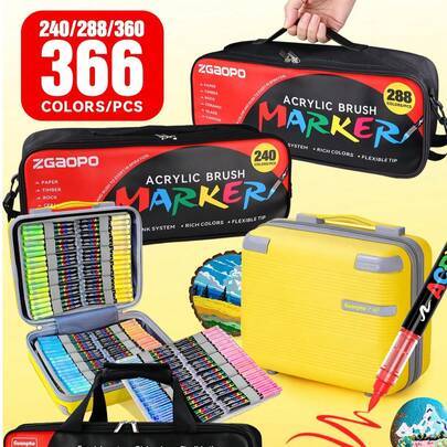 1 st akrylmarkerpenna med direktflytande mjuk spets, 504/432/408/360/288/240/200/168/120/100/72/60/48/36/24 färger, ogenomskinlig och lagerbar, First - Multifärgad