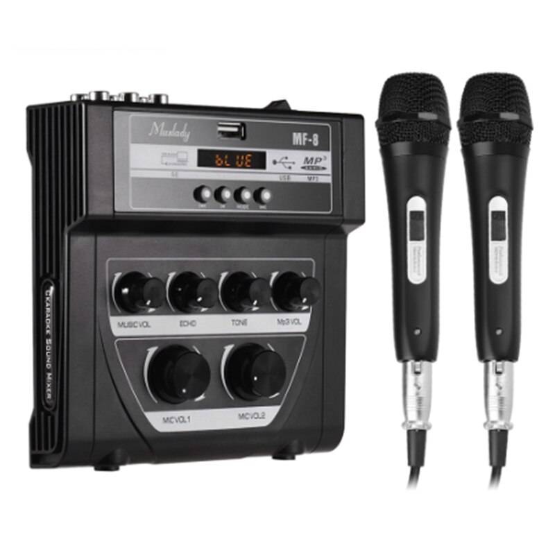 Bluetooth o dj mixer hem mixer utomhus mikrofonförstärkare liten mixer med 2 mikrofon - Eu