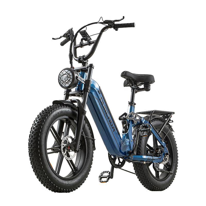 Terräng Elcykel för Pendling med Lågt Insteg och Feta Däck BURCHDA 1000W Toppeffekt Motor 20 Tum 7-Växlad Hydraulisk Broms AZ20-Blå