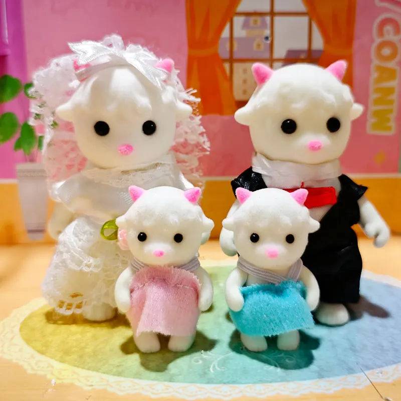 Forest Family Reindeer Rabbit Panda Animal Simulation Dollhouse Furniture Toy Set - Sheep Family