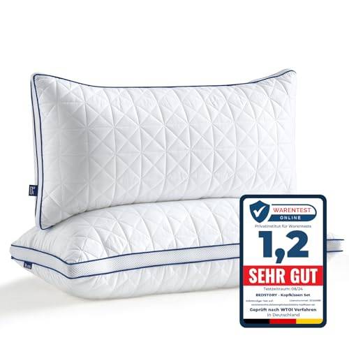 BedStory Kopfkissen 40x80, 2er Set Kissen 40x80 mit Reißverschluss, 2x950g Mikrofaser Kopfkissen höhenverstellbar, Schlafkissen atmungsaktiv waschbar für Allergiker Seitenschläfer, Oeko Zertifiziert