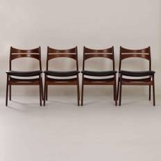 Erik Buck – 4 x spisestole i teak med sort læder