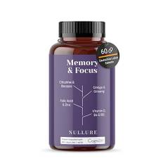 Nullure Natürliches Nootropikum | Konzentration | Vegan | Fokus · Energie · Konzentration | Citicolin COGNIZIN + Ginkgo Biloba + Bacopa Monnieri | Koffeinfrei | Gehirn-Booster & Fokus | 60 Kapseln