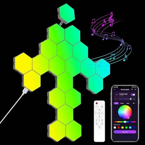 Kimimara Hexagon RGB LED Panel - Sechseck Gaming Wandleuchte Smart Lichter Musik Sync Modular Lampe Geschenke für Gamer Room Deko (20 Pack)