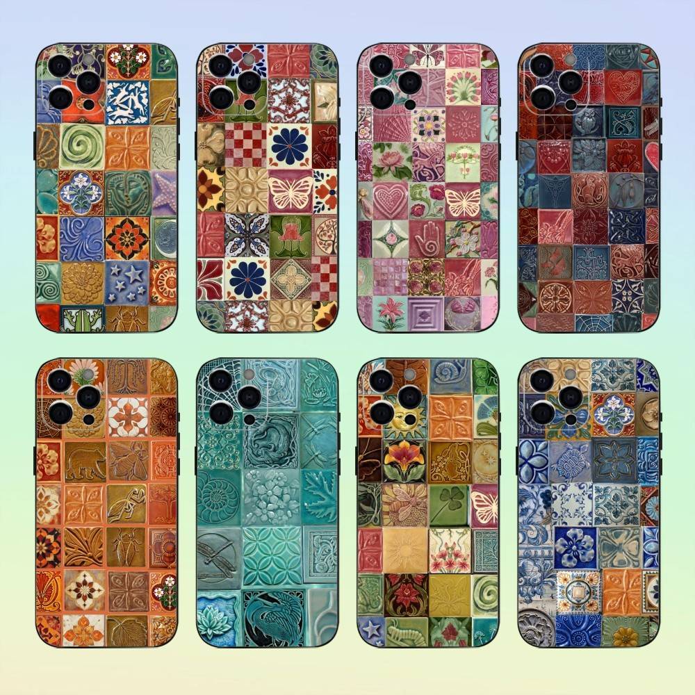 M-Moroccan Tile Phone Case   For iPhone17,16,15,14,13,12,11 Plus,Pro Max Soft Black Cover